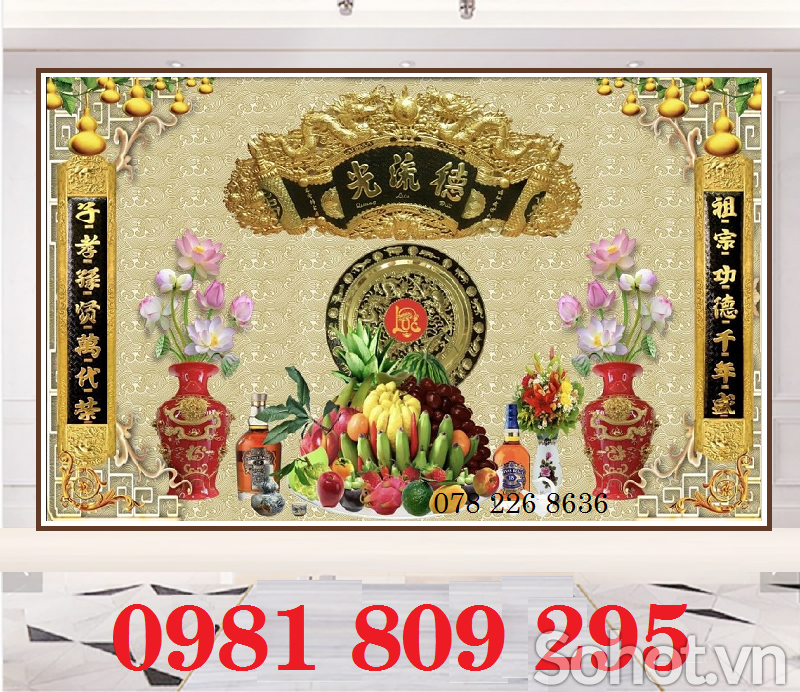 Tranh 3d phòng thờ , tranh gạch men chữ phúc