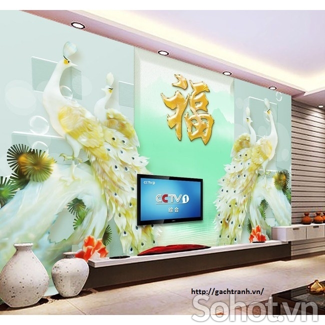 Tranh gạch ốp tường 3d chim công - 32XCZ