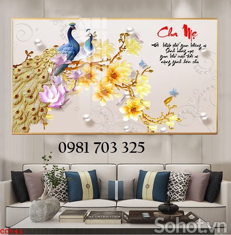 Tranh phong htủy chim công 3D