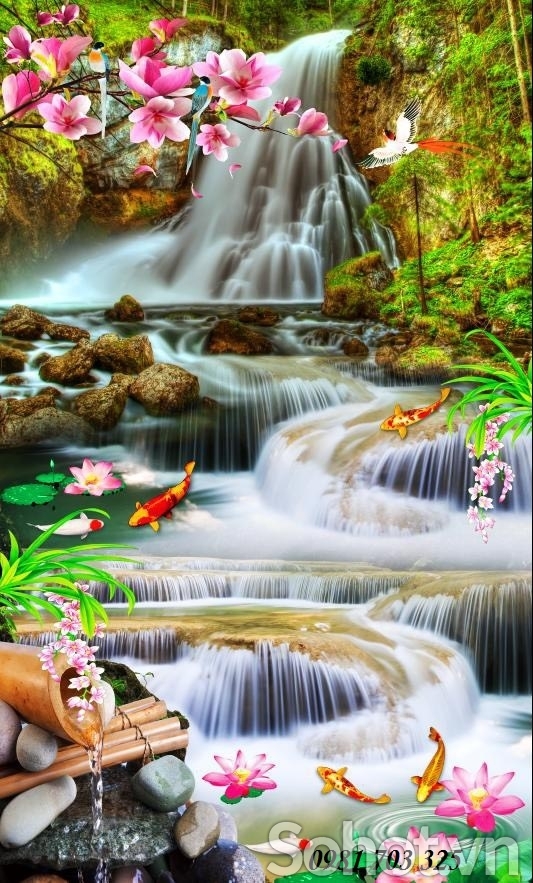 Tranh gạch 3D suối nước