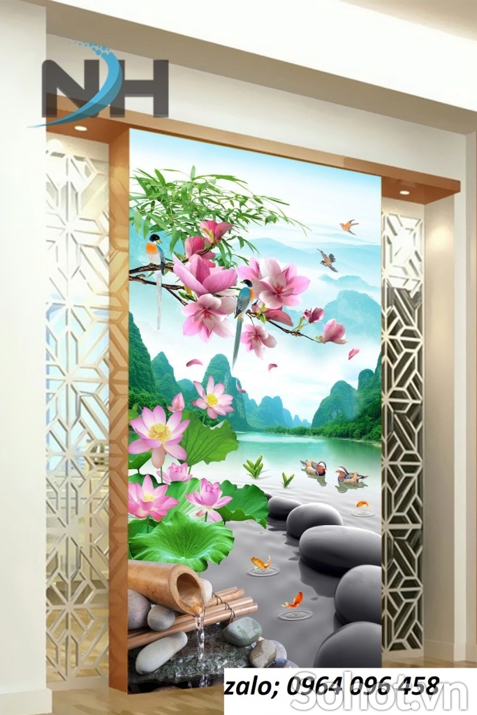 Tranh hoa sen 3d - tranh gạch 3d hoa sen - 74XP