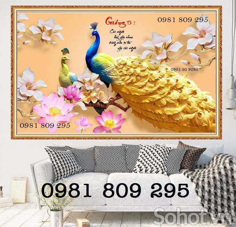Tranh chim công 3d - tranh gạch 3d chim công