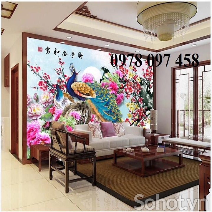 Gạch tranh 3D - chim công ốp tường