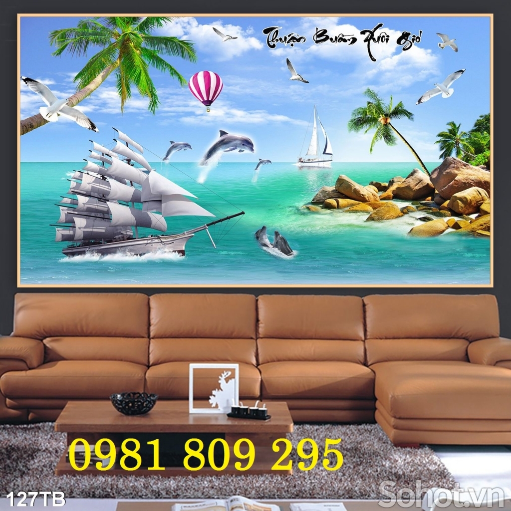 Gạch 3d thuyền buồm - tranh gạch trang trí