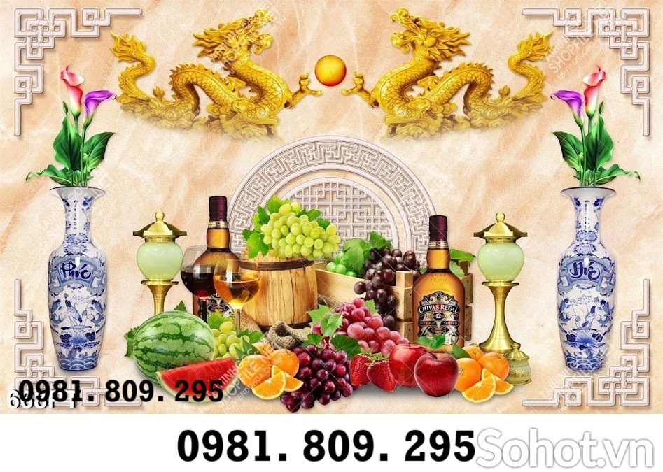 Tranh gạch phòng thờ bình hoa HS920