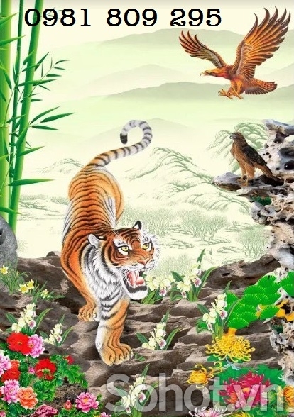 Gạch tranh 3d con hổ trang trí khổ đứng HG9