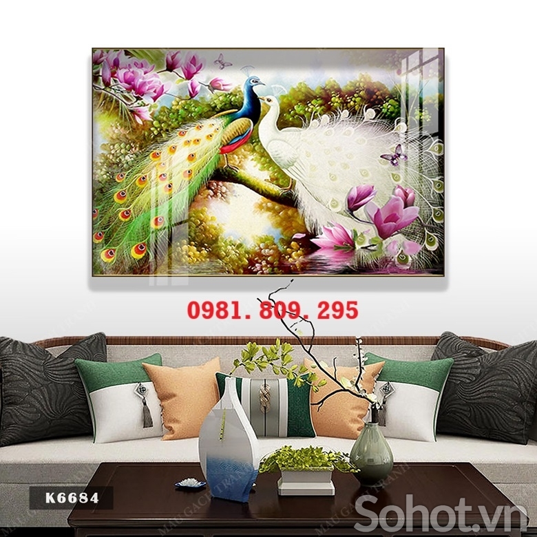 Tranh gạch đôi chim công 3d HS930