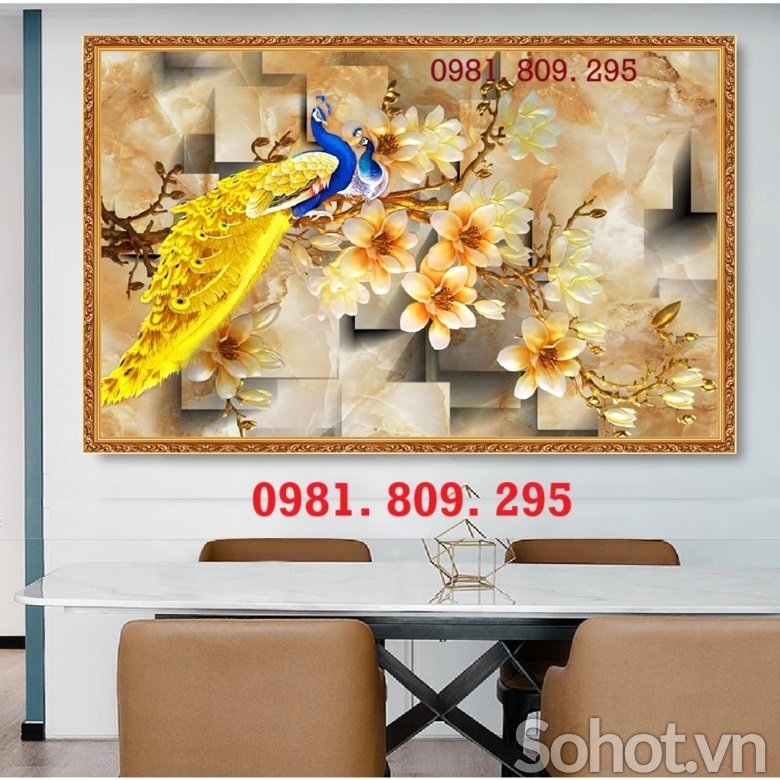 Gạch tranh 3d chim công , tranh gạch men