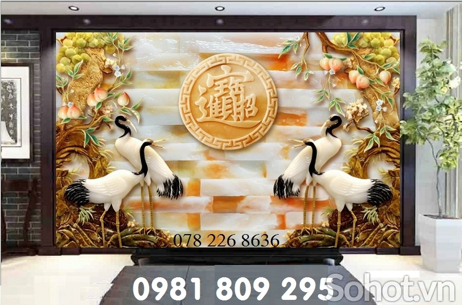 Tranh gạch, gạch ốp tường chim hạc nghênh khách HN3939