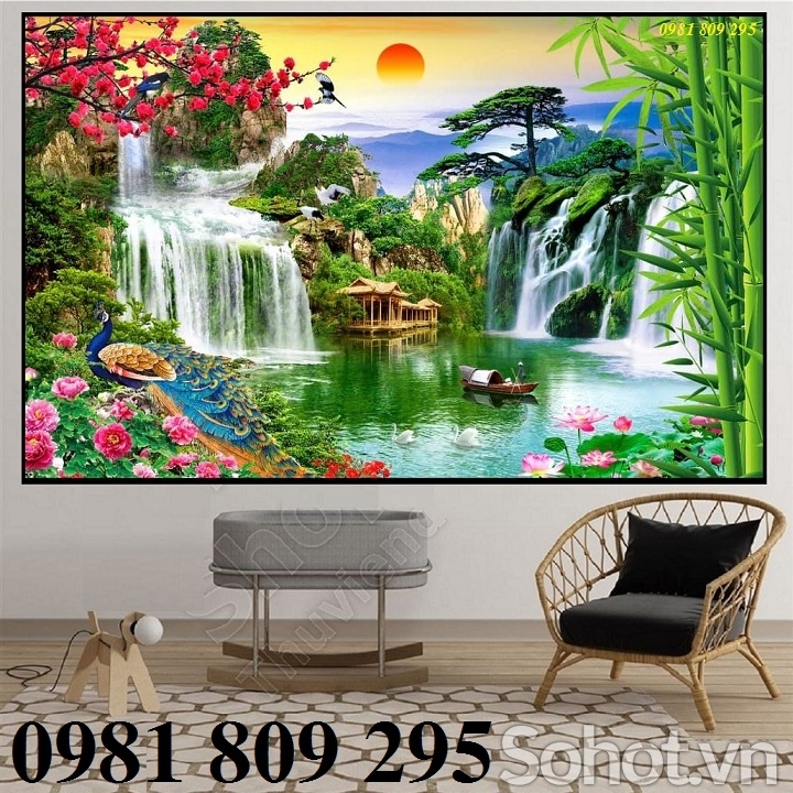 Tranh gạch ốp tường 3d phong cảnh mặt trời