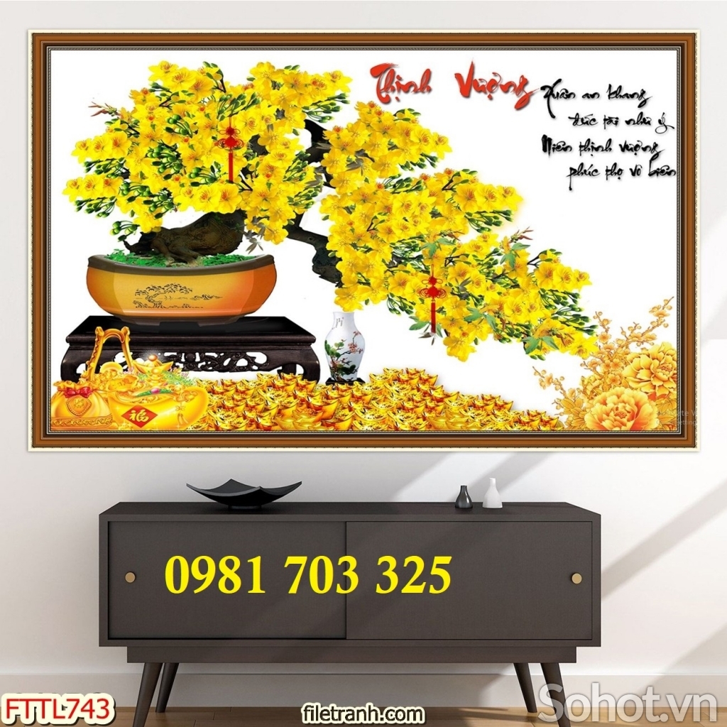 Tranh gạch hoa mai vàng trang trí tường