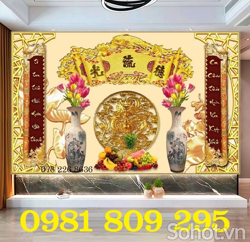 Tranh gạch men phòng thờ HS833