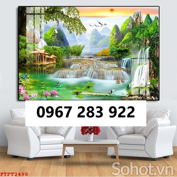 Gạch tranh trang trí tường cảnh thác nước