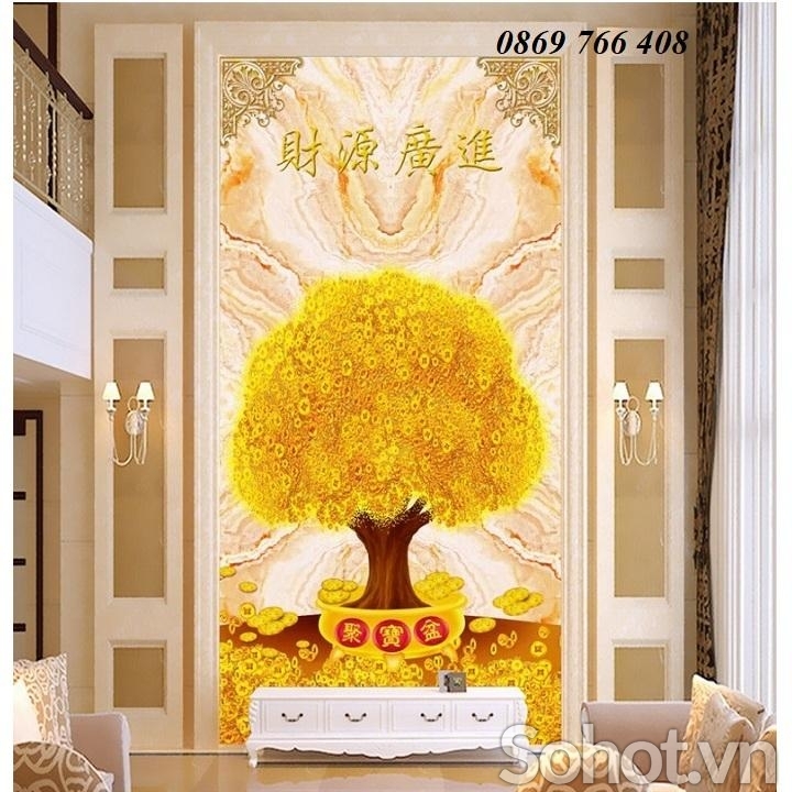 Gạch ốp tường 3D cây kim tiền