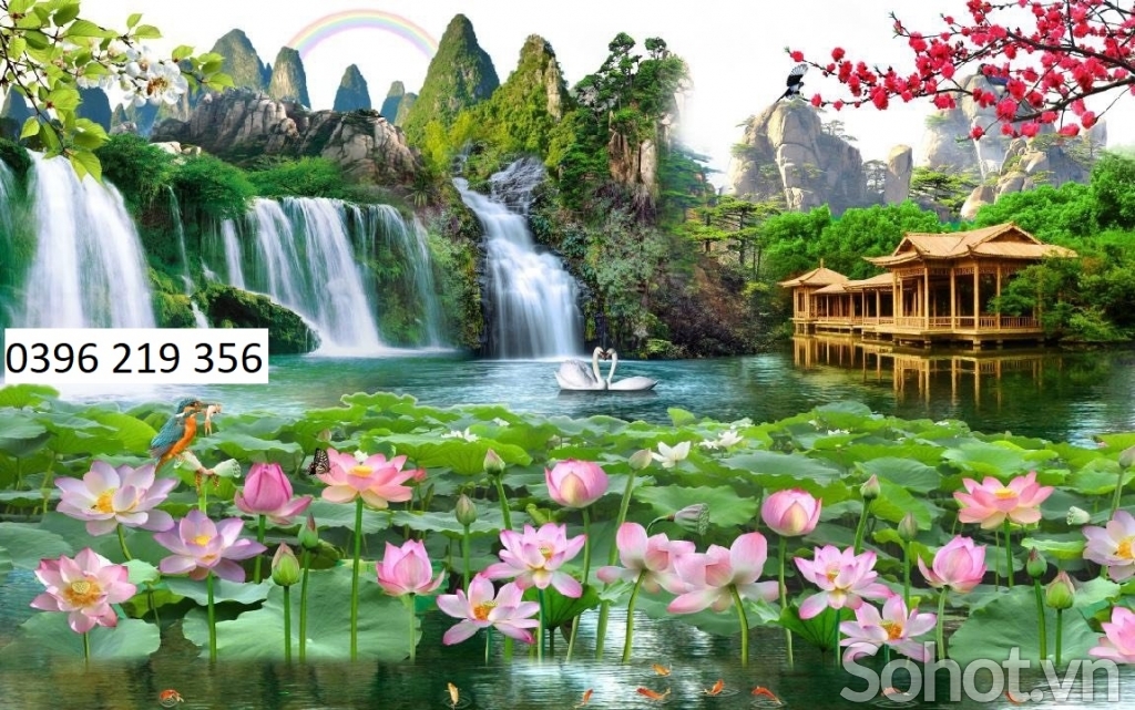 Tranh gạch men 3d trang trí tường Phong cảnh , thác nước