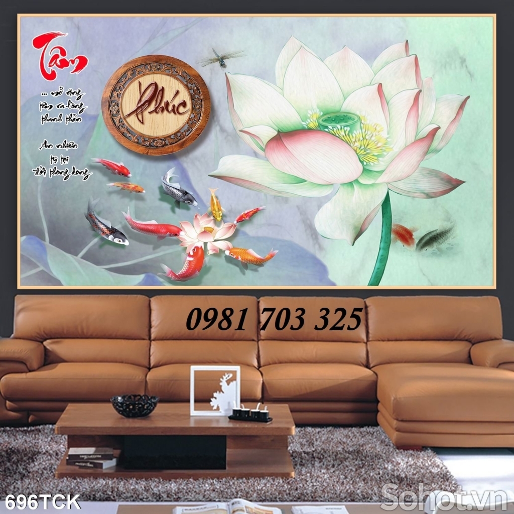 Tranh gạch men phong thủy hoa sen cá chép