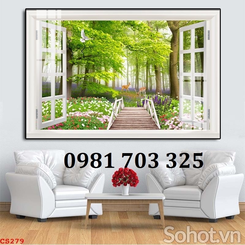 Tranh dán tường 3D, gạch tranh cửa sổ