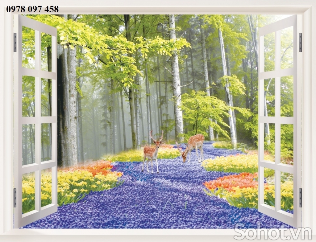 Tranh gạch 3d - tranh cửa sổ vườn hoa