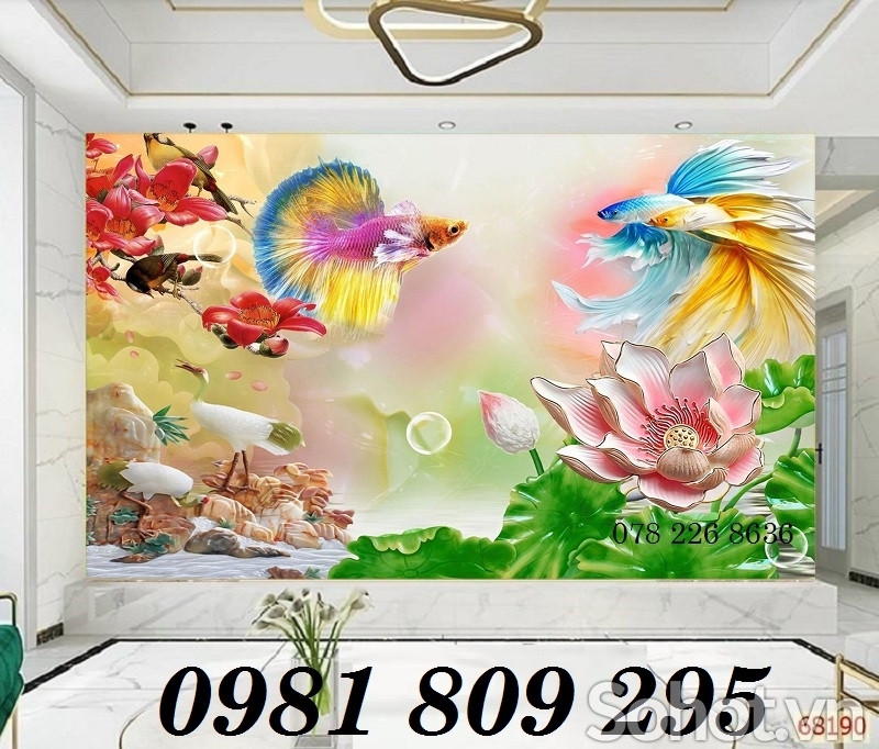 Gạch tranh 3d - tranh cá chép phong thủy
