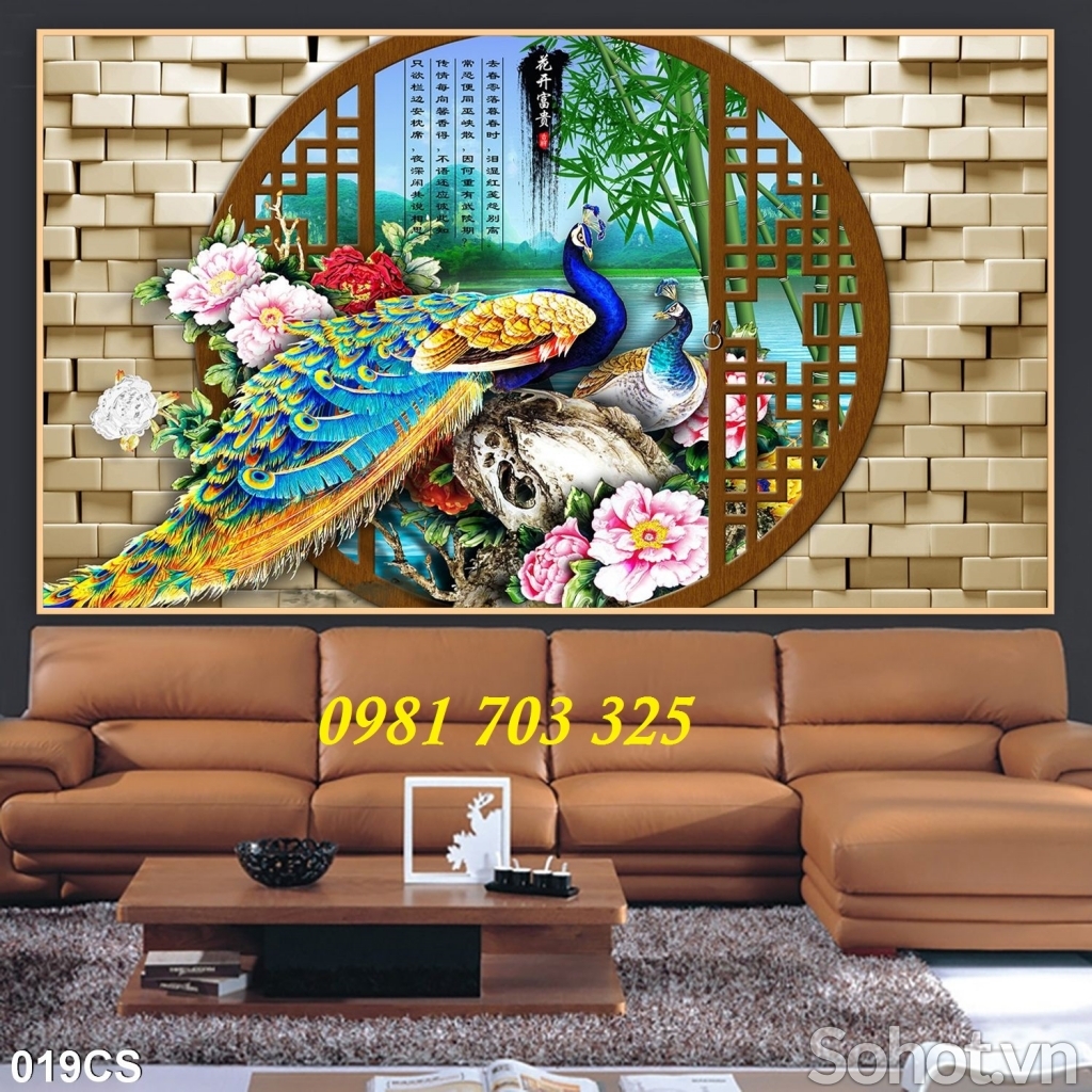 Tranh chim công 3D- gạch tranh trang trí