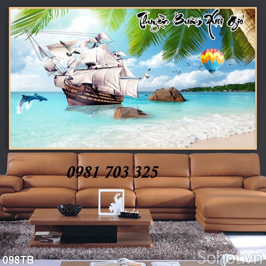 gạch tranh phong thủy thuyền buồm