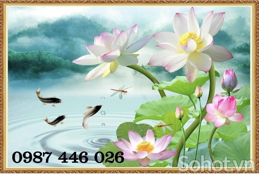 Gạch tranh  hoa sen ngọc bích HP7282