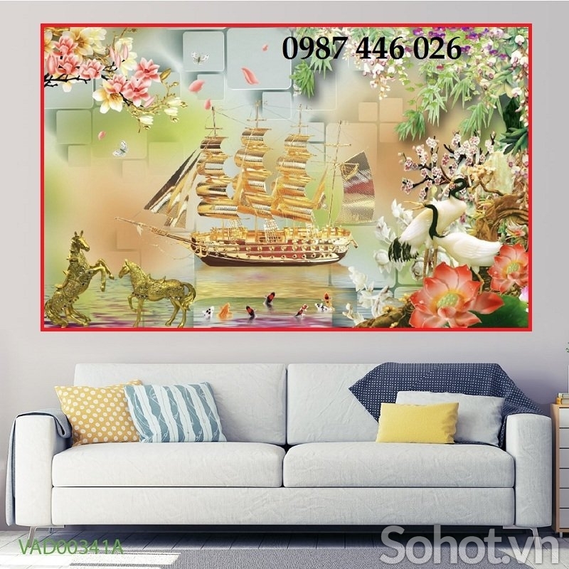 Tranh thuyền buồm gạch tranh 3d
