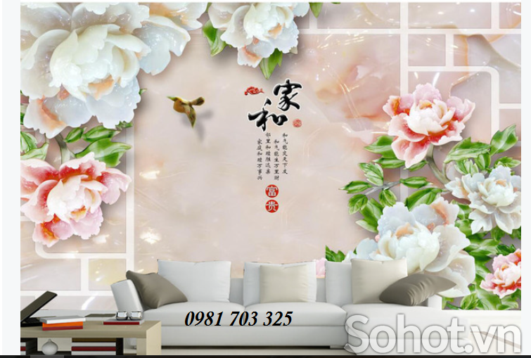 Tranh gạch men 3D hoa mẫu đơn