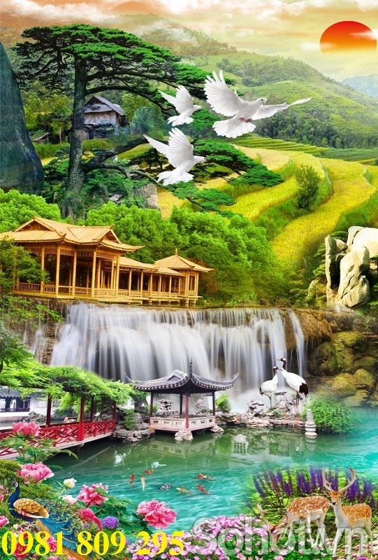 Gạch tranh sơn thủy hữu tình