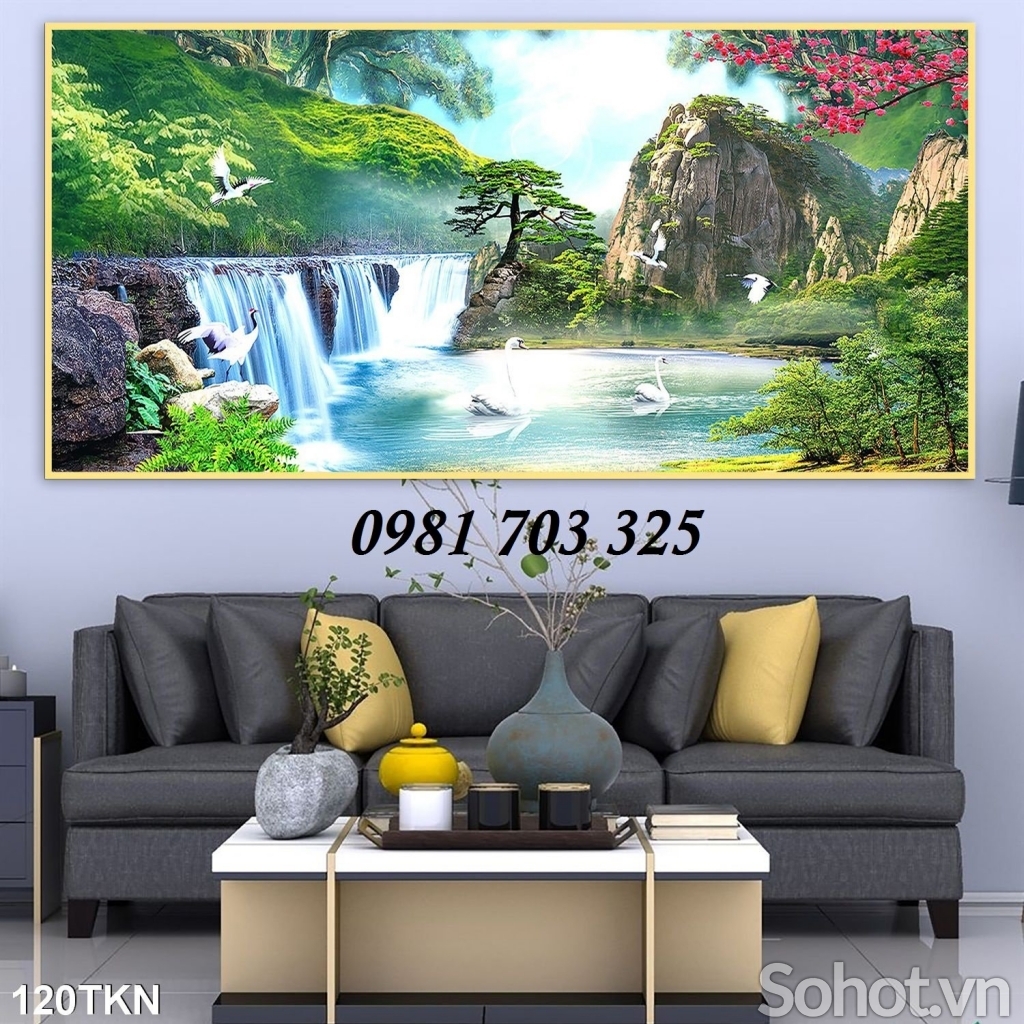 Gạch tranh đẹp thác nước trang trí 3D