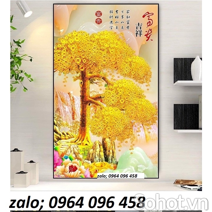 Tranh gạch cây kim tiền phòng khách - 953CV