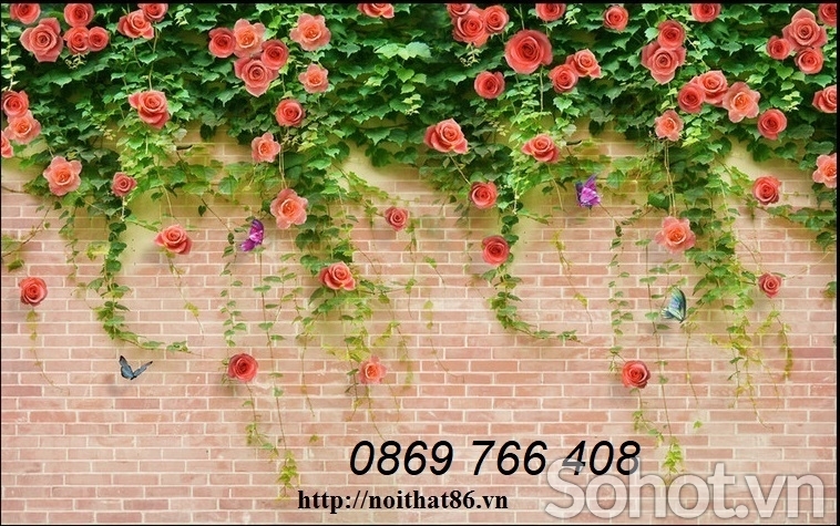 Gạch tranh dán tường hoa hồng