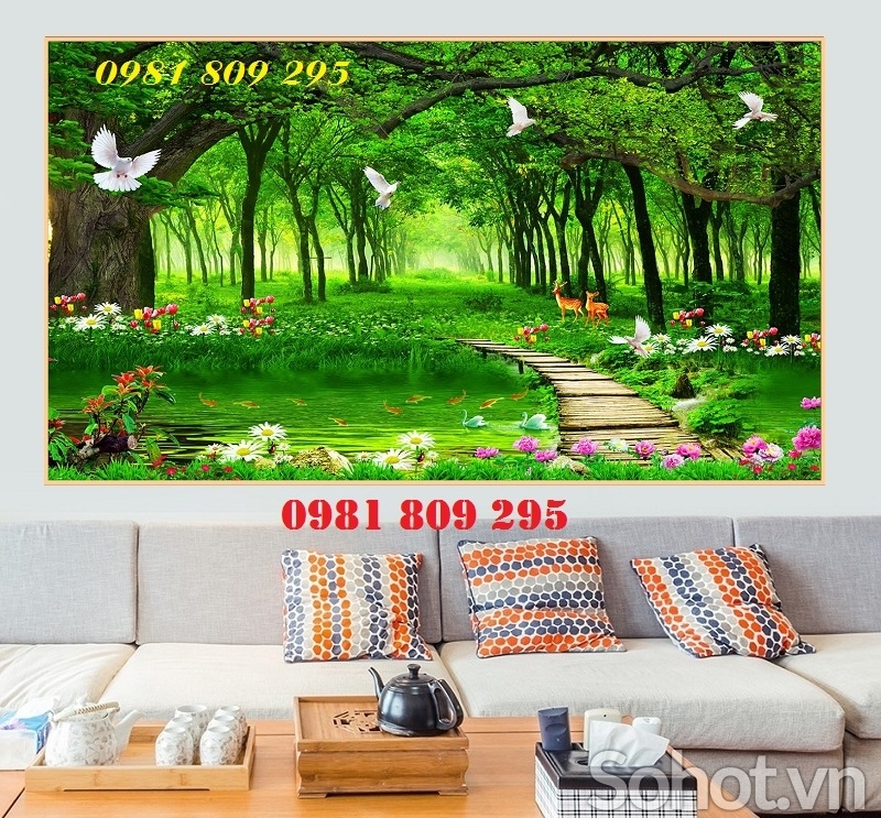 Mẫu tranh thiên nhiên , gạch 3d ốp tường