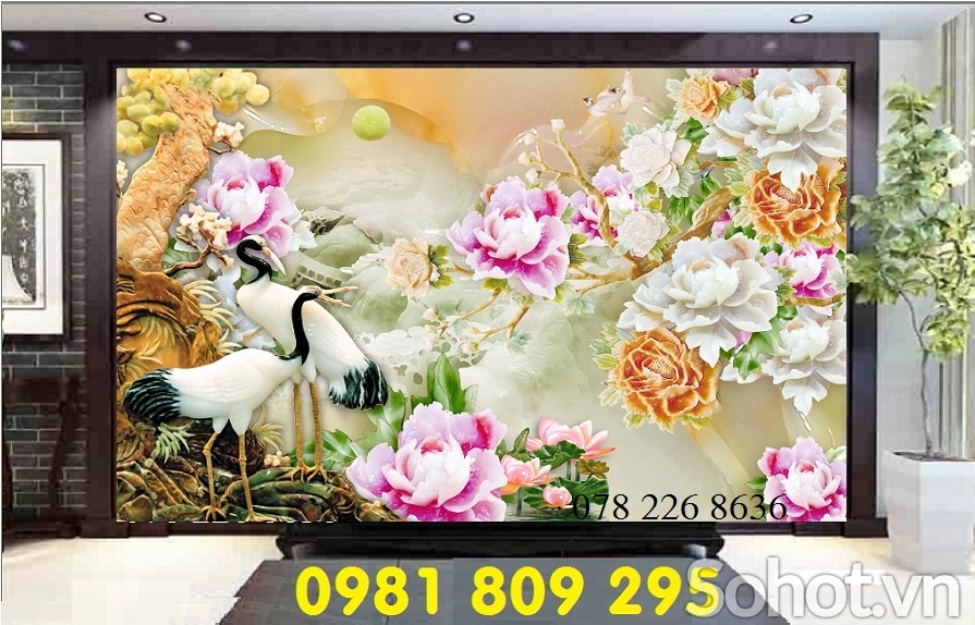 Tranh gạch, gạch ốp tường chim hạc nghênh khách HN3939