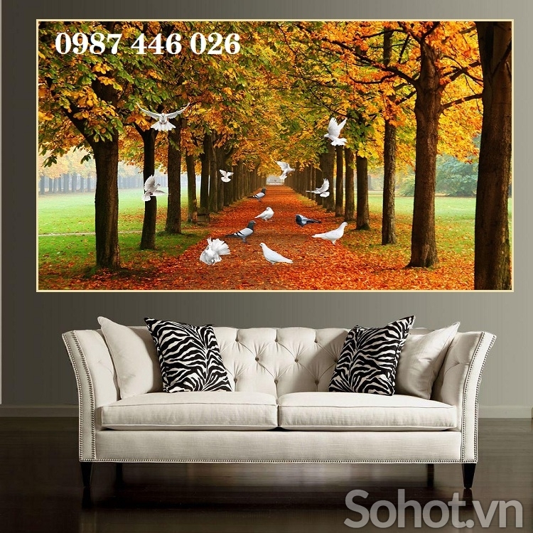 Gạch tranh hàng cây mùa thu lá vàng HP8792