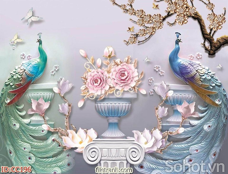 Gạch ốp tường 3D chim công