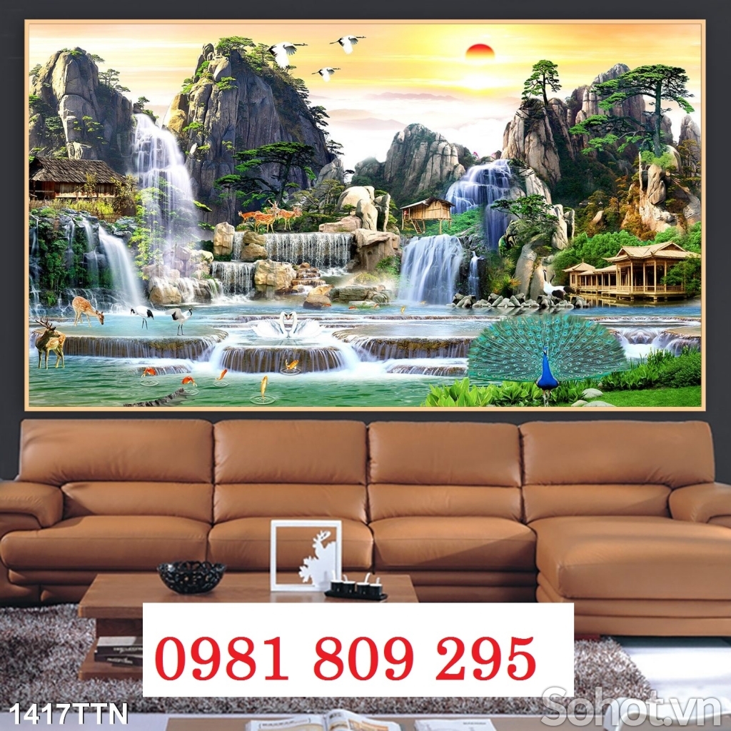 Tranh gạch men phòng khách phong cảnh hồ nước HP2032