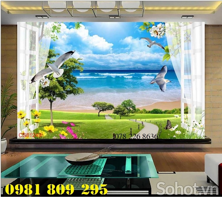 tranh cửa sổ - gạch tranh 3d phong cảnh