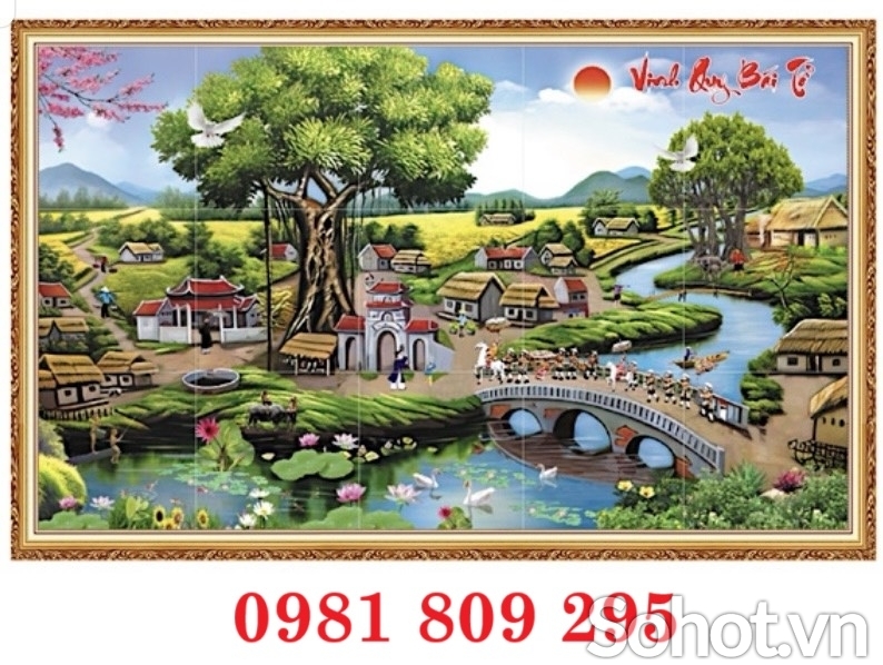 Gạch tranh  gạch men làng quê đẹp , gạch trang trí