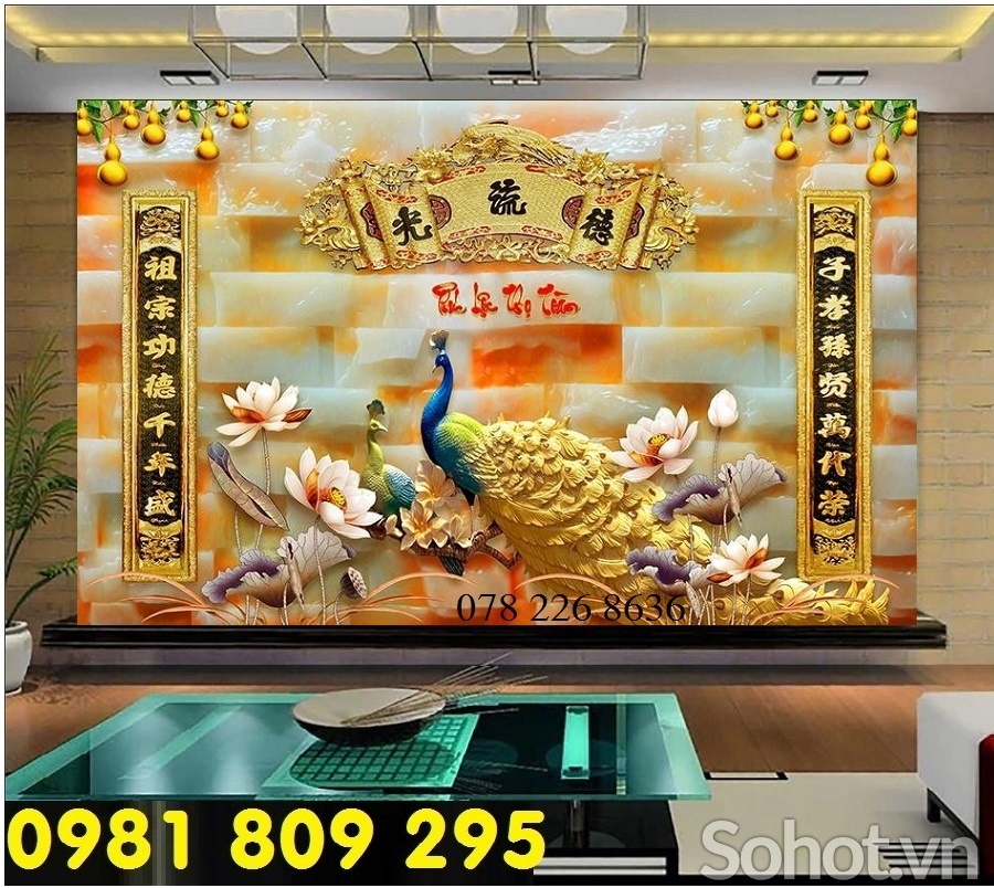 Gạch tranh 3d - tranh phòng thờ câu đối