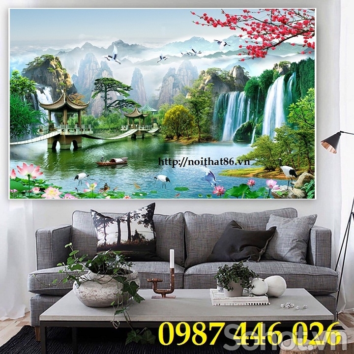 Tranh gạch men phong cảnh thác nước HP722
