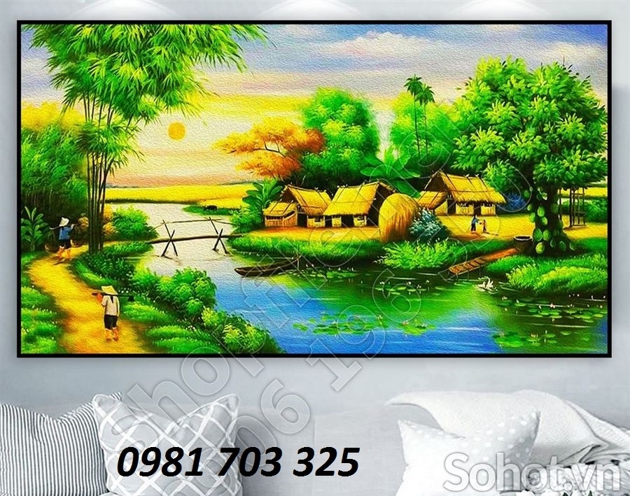 Tranh phong cảnh đồng quê ốp tường phòng khách
