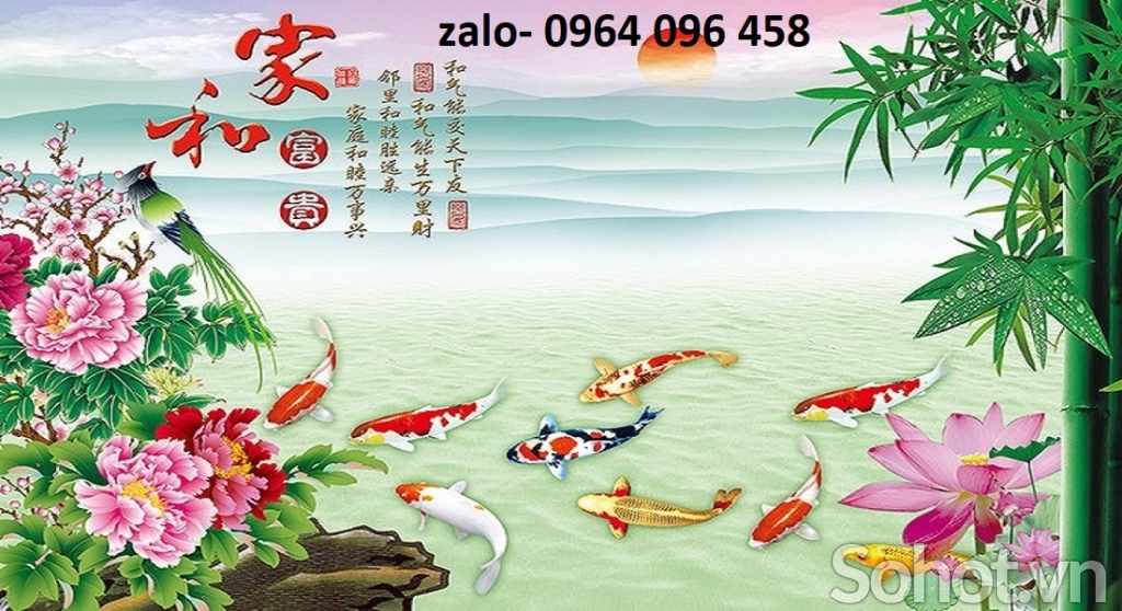 Tranh gạch 3d cá chép hoa mẫu đơn - MXV42
