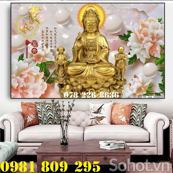 Gạch tranh 3d Phật Quan Âm - gạch tranh phòng thờ