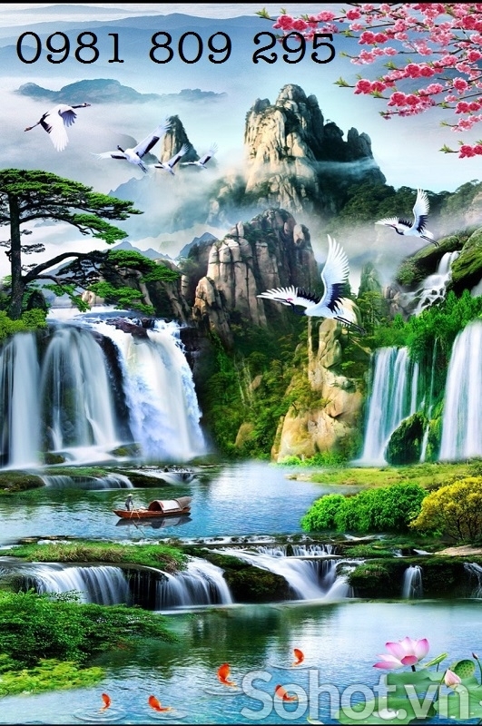 Tranh thác nước - tranh gạch 3d phong cảnh sơn thủy