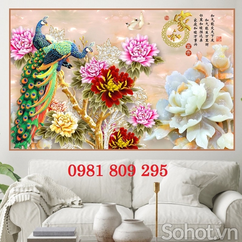 Tranh con công - gạch tranh ốp tường