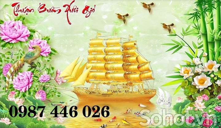 Gạch tranh thuyền buồm vàng, tranh 3d, gạch ốp tường HP9772