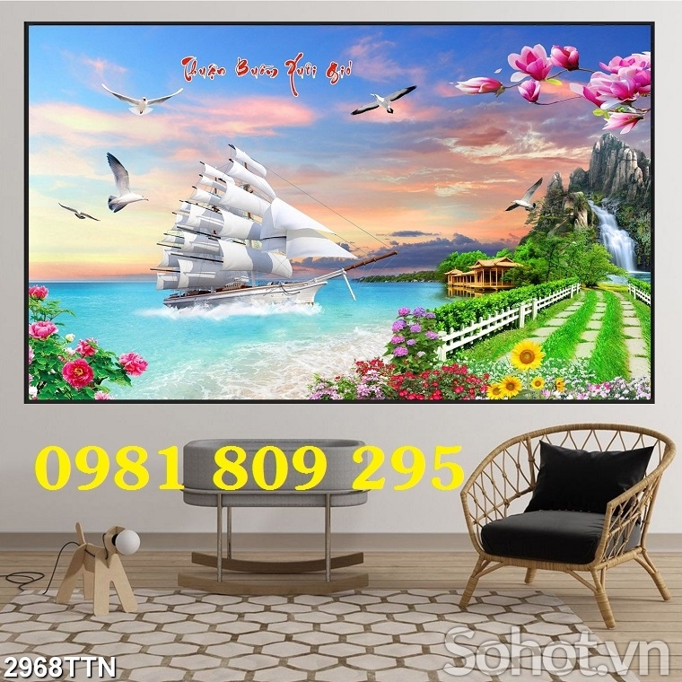 Gạch ốp tường , gạch men 3d thuyền buồm Hn838