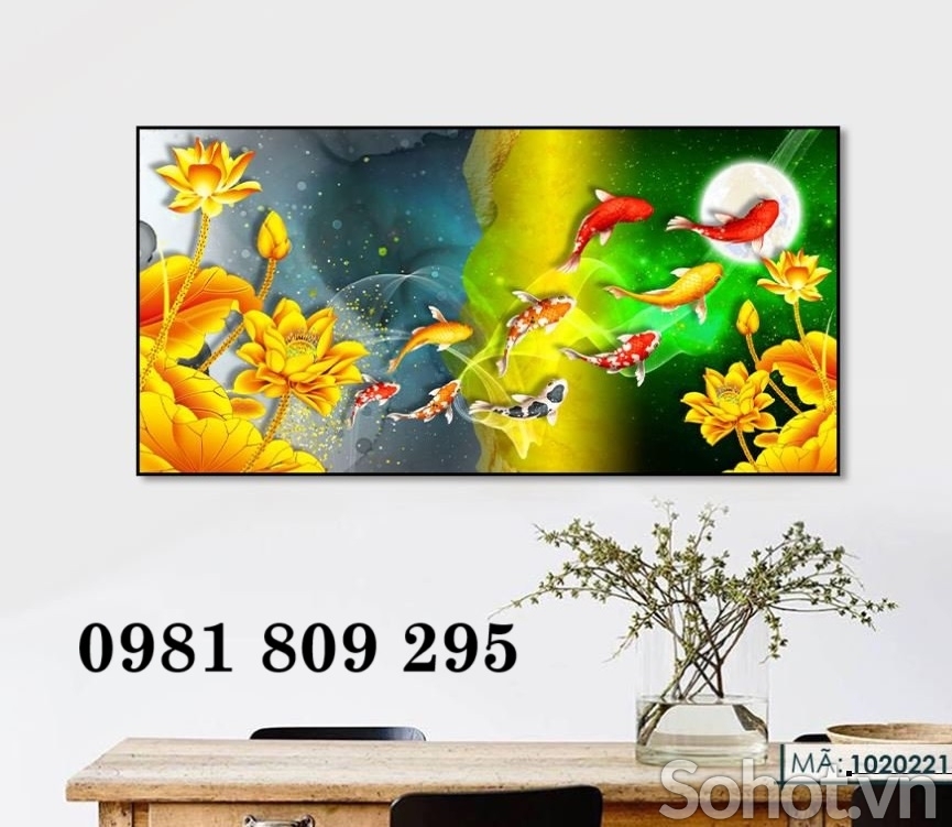 Tranh gạch hoa sen cá chép 3d đặt theo yêu cầu