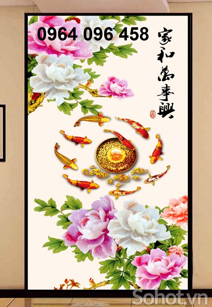 gạch tranh 3d cá chép phong thủy - HMN7